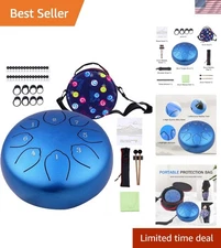 Beautifully Crafted 6" Steel Tongue Drum with Mallets & Carrying Bag