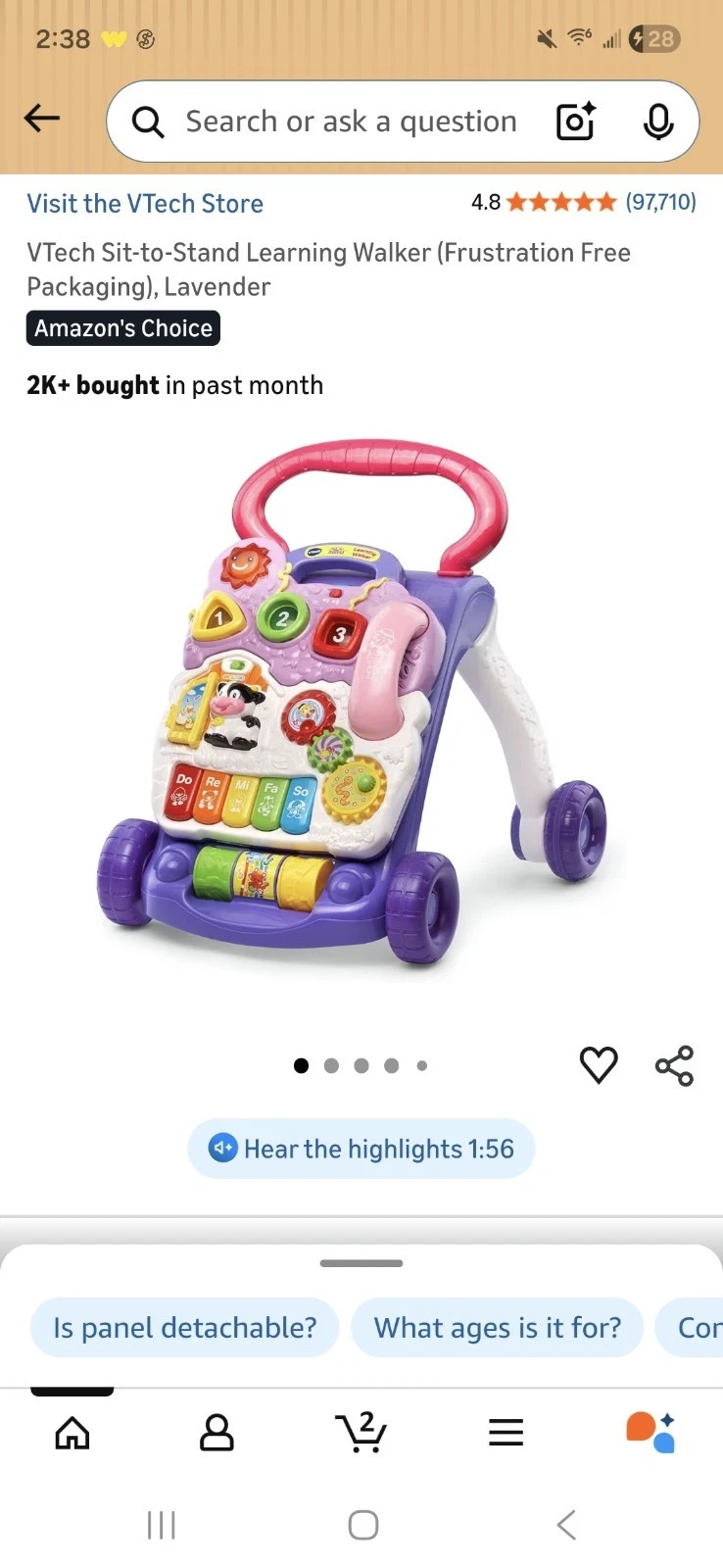 VTech Sit-to-Stand Learning Walker Lavender 6+ Months Model 0770 Walking Aid
Opens in a new window o