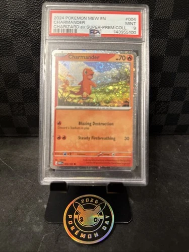 2023 Pokémon 151 Charmander Cosmos Holo #004 PSA 9 Slugma Sunday 🔥
