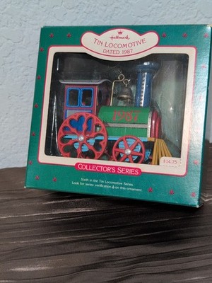 Hallmark Ornament 1987 Green Tin Locomotive 6th In Series.