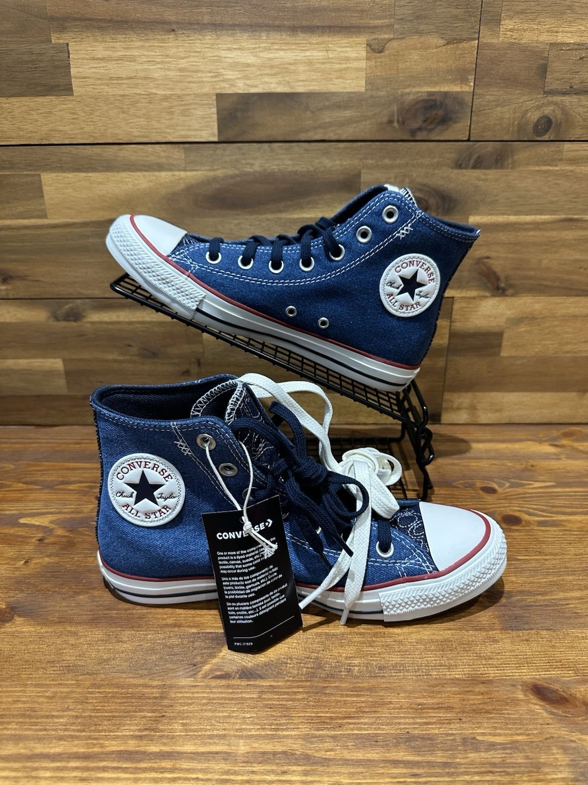 Scarpe da ginnastica alte Converse All Stars blu denim Chuck Taylor taglia UK 5 5 con scatola
