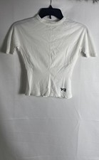 Y-3 Women's White Yohji Yamamoto Adidas Classic Fitted Ribbed Tee Shirt Sz 2XS