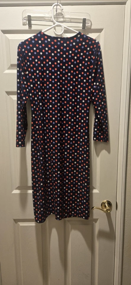 Vestido Anne Klein para mujer XL imitación envoltura lunares manga larga azul blanco cuello en V Foto 3 de 4