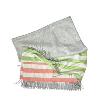 NWOT Baby Alpaca Throw Blanket Gray Pink Green Striped Trim Made in Peru