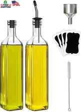 2 Pcs Glass Olive Oil Vinegar Dispenser Set 500ml with Stainless Steel Pourers