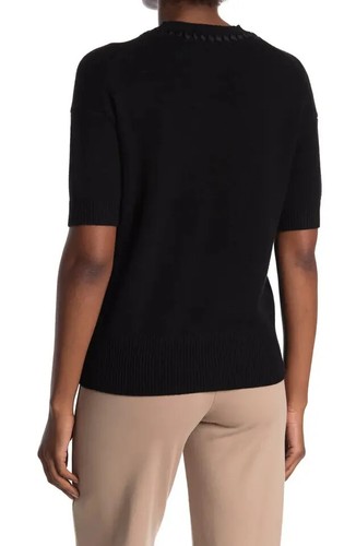 $285 NWT Theory Mixed Trim Crew Neck Cashmere Black Pullover sz M - Imagen 5 de 12