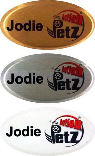 Personalisiertes Namensschild Vollfarbig Logo Druck Personalausweis Oval Aluminium/Anstecknadel - Bild 1 von 8