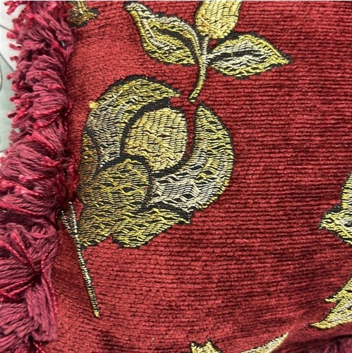 Vintage Bess Chenille Pillow Decorative Fringe Embroidered Red/Gold - Picture 5 of 9