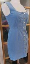 Urban Outfitters Dress Corduroy Jumper Light Blue Snap Front Sleeveless Sz 4