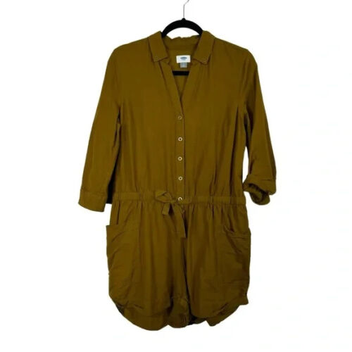 Old Navy Romper Womens Size M Button Front Collared V Neck Safari Mossy Green - Picture 1 of 9