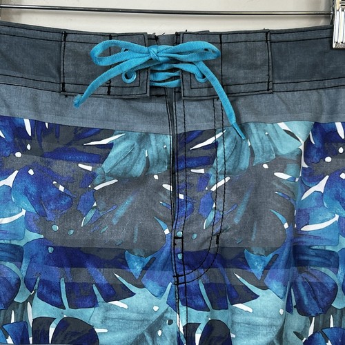 Speedo Men's Swim Trunks Blue Gray Tropical Leaf Swim Shorts L Large - Picture 2 of 14