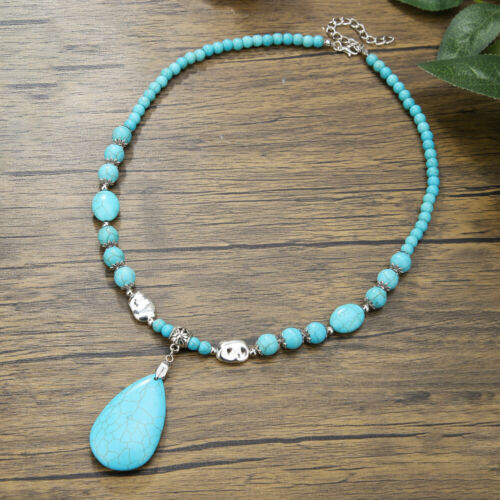 Men's Boys Boho Turquoise Beaded Necklace Summer Beach Surfer Punk Choker Chain - Picture 14 of 18