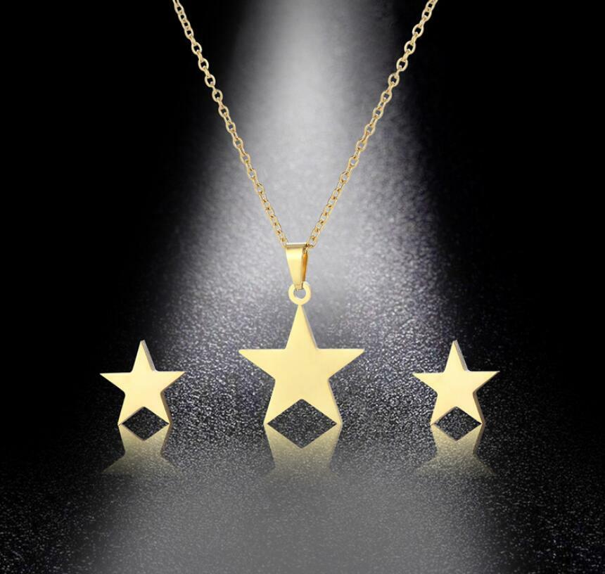 Love Gold Star Titanium Steel Jewelry Set: Necklace Earrings