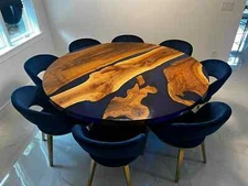 Handmade Blue Epoxy River Table – Live Edge Walnut Dining Table Custom Wood arts