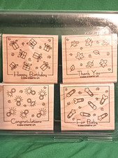 Stampin' Up "Fabulous Four" set of 4 wood mounted rubber stamps 2004