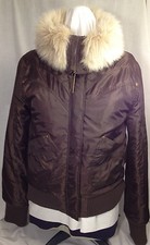 Ladies B's Closet Brown Poly Shortie Winter Jacket Faux Fur Roll-up Collar, Sz L