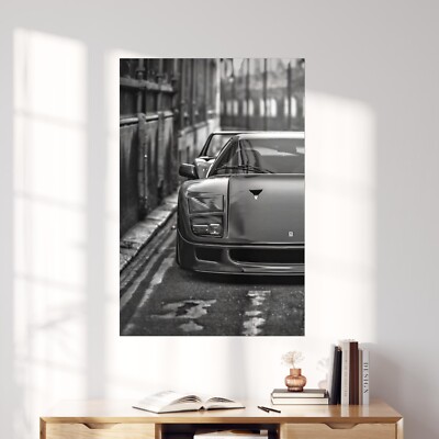 Ferrari F40 Sports Car Vintage Classic Black & White Wall Art