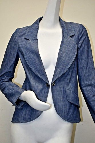 New Chanel Jacket Blazer Denim Blue Chain CC LOGO Buttons Lightweight Cotton 36 - Picture 3 of 12