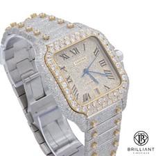 Cartier Santos Large 40mm WSSA0018 Two Tone Iced Out 29.28 CT 2