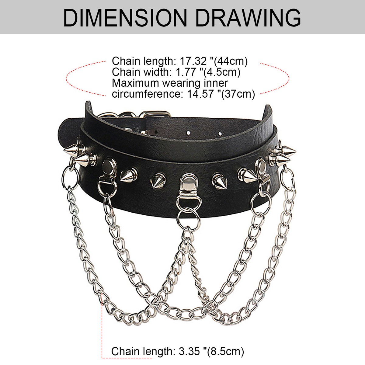 Women Punk Wide Faux Leather Collar Rivet Chain Choker Necklace