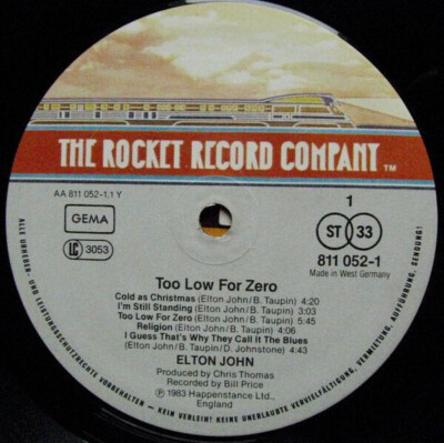 LP Elton John Too Low For Zero DIE-CUT, EMBOSSED The Rocket Record Compa