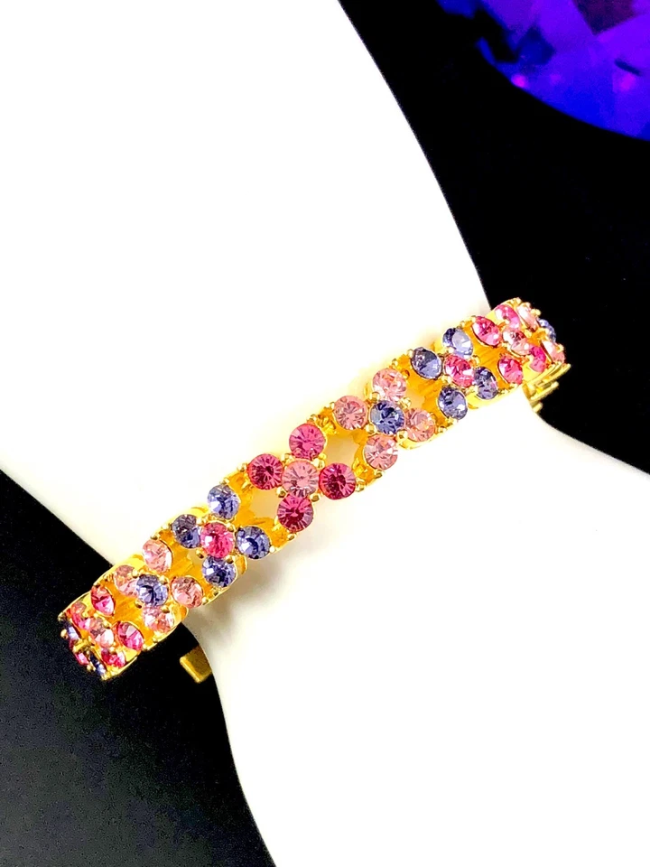 PULSERA TENIS DESLUMBRANTE FIRMADA JOAN RIVERS TONO DORADO TANZANITA ROSA ESTRÁS Foto 3 de 4