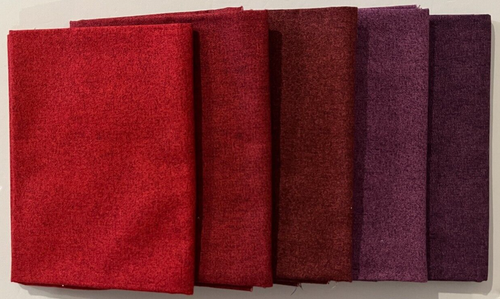Red Purple Fat Quarters 5 Coordinating Tonal Fabric 18"x22" FQB #2