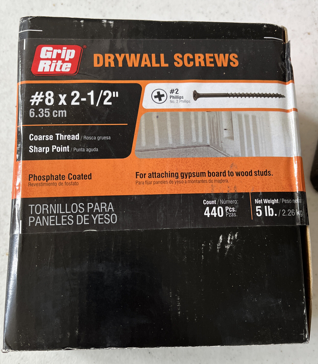 [5 Pounds440 Screws]GRIPRITE Drywall Screws 8 x 2 1/2” Philips Coarse Thread eBay