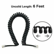 Black Office Phone Handset Cord Receiver Curly Coil Telephone Cable 4P4C 6Ft