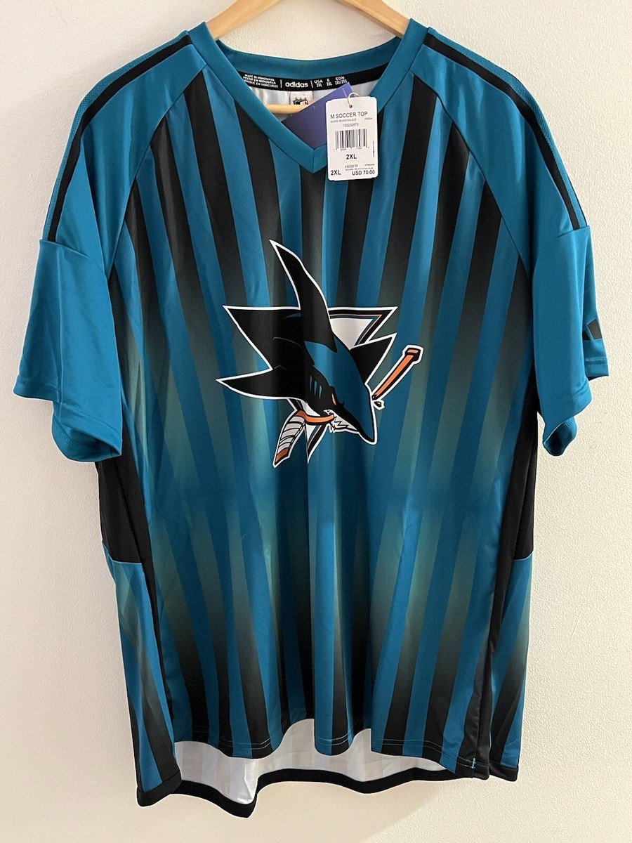 Adidas San Jose Sharks Aeroready NHL Soccer Jersey Men's 2XL Teal Striped  IP8094