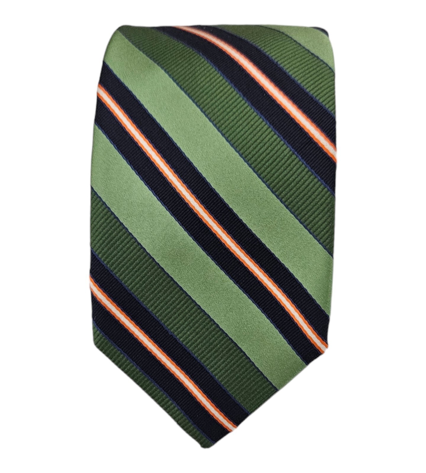 ROBERT TALBOTT Current Green Striped Silk Tie HAN… - image 1