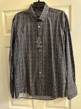 NWT Luchiano Visconti Black Colorful Geometric Abstract Button Down Shirt XLarge