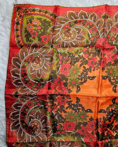 Vera Neumann VTG Square Scarf 100% Silk Floral Paisley Autumn 26"x26" Stunning - Picture 6 of 7