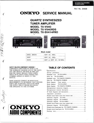 ONKYO TX-V940, TX-9040RDS QUARTZ SYNTHESIZED TUNER AMPLIFIER  SERVICE MANUAL
