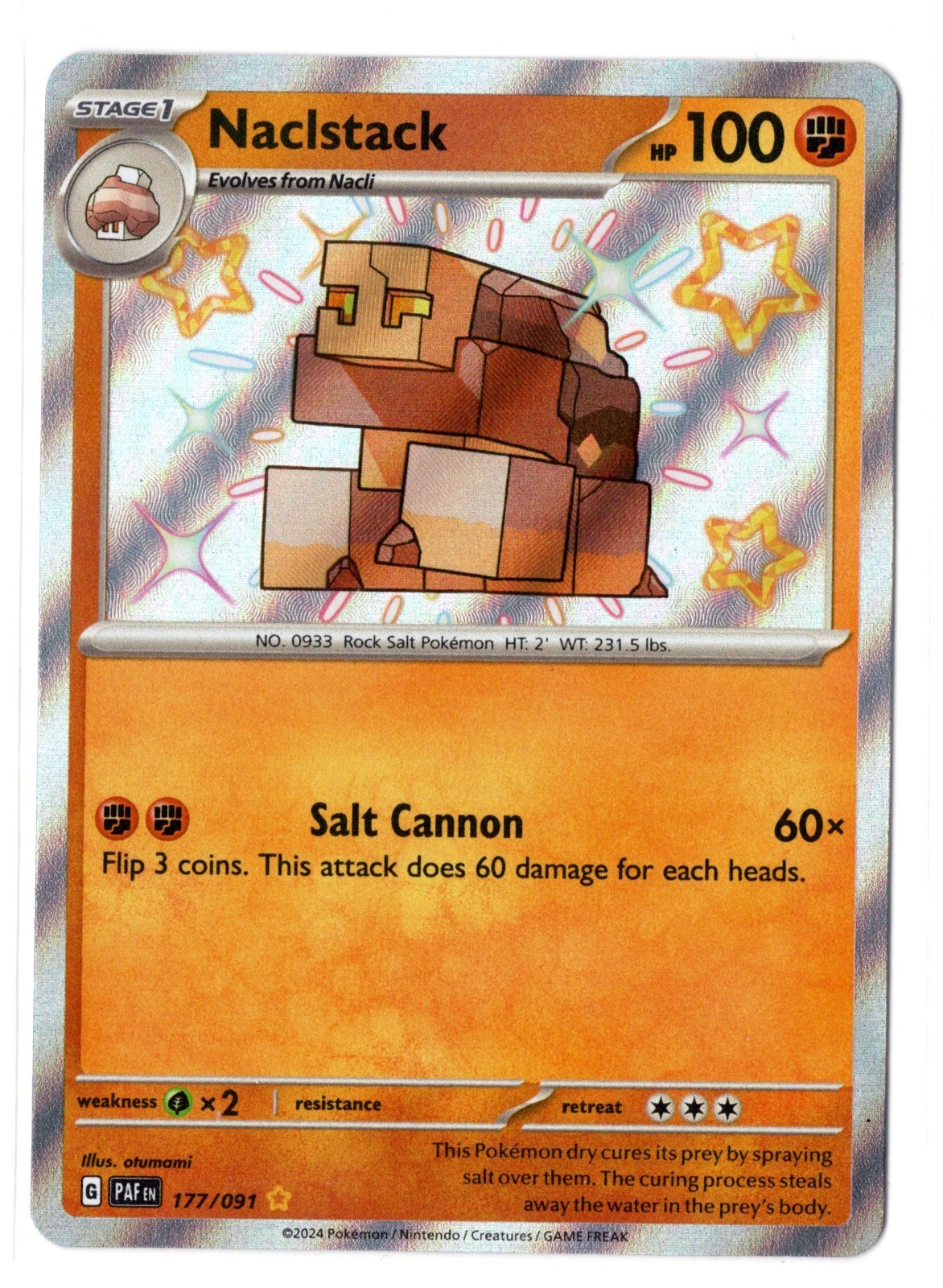 Pokemon Paldean Fates NM Naclstack 177/091 Shiny Rare
