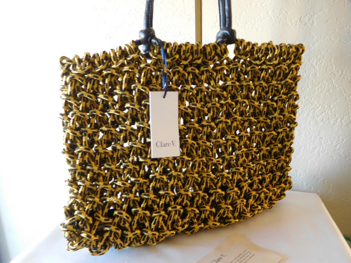 New Clare V. Sandy Shopper Woven Net Weave Construction w/ Leather Tote  Handbag