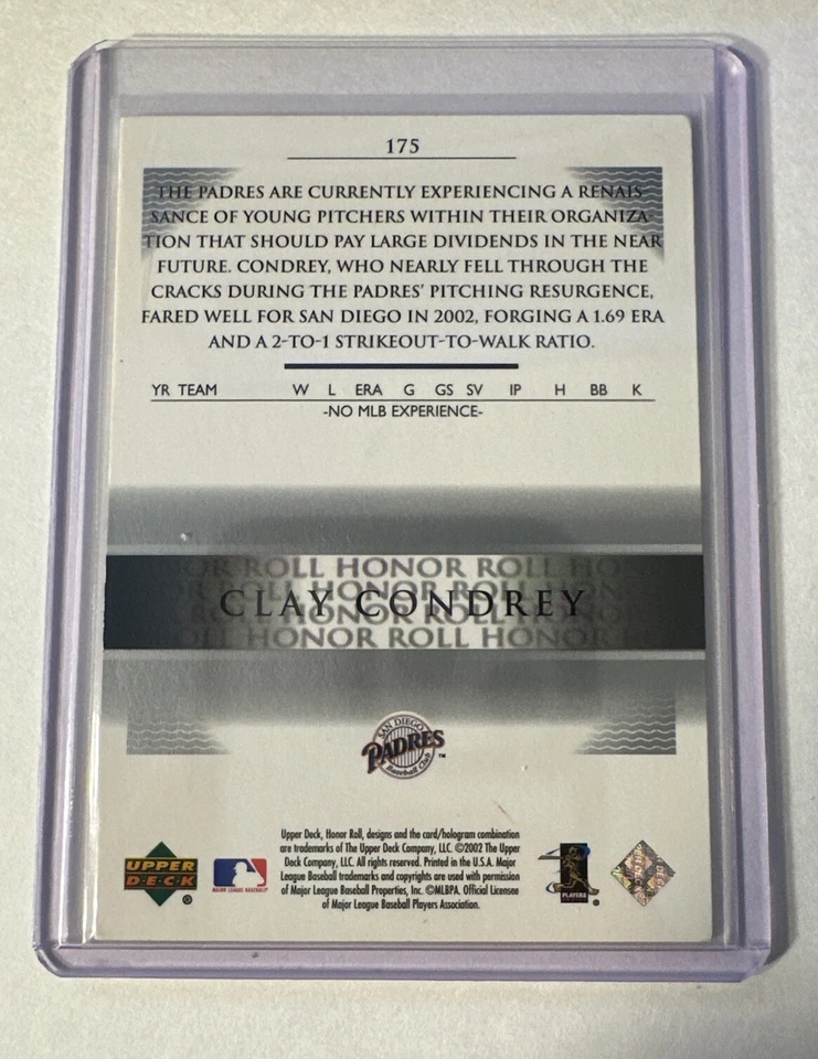 2002 (PADRES) Upper Deck Honor Roll #175 Clay Condrey UDP Rookie - Image 2 of 2