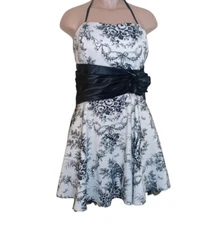 Aspeed Women's  Formal Dress Party Prom Short Strapless White Dress W/ Black Bow