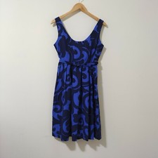 J.CREW Dress Women's size 8 Blue Periwinkle Floral Scroll Print Belted Pleated