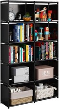 6-Tiers Portable Bookshelf with Fabric Cloth at Back, 10 Cube 10 Cubes Black