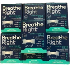 182 BREATHE RIGHT NASAL STRIPS, EXTRA CLEAR ~ SENSITIVE SKIN ( 7 x 26 CT BOXS  )