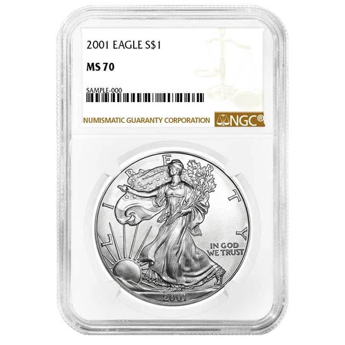 2001 $1 1-oz American Silver Eagle NGC MS70 Brown Label