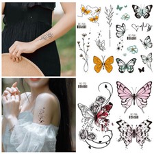 2 Sheets Temporary Waterproof 3D Butterfly Flowers Tattoos Stickers Body Art DIY