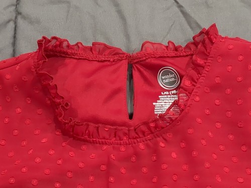 Wonder Nation Long Sleeve Polka Dot Red Blouse Top Girls Sz Large 10/12 - Picture 9 of 15
