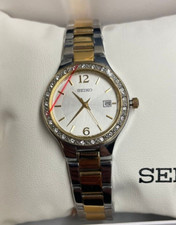Seiko SUR769 Women's Silver Dial Two Tone Swarovski Crystal's Date Dress Watch