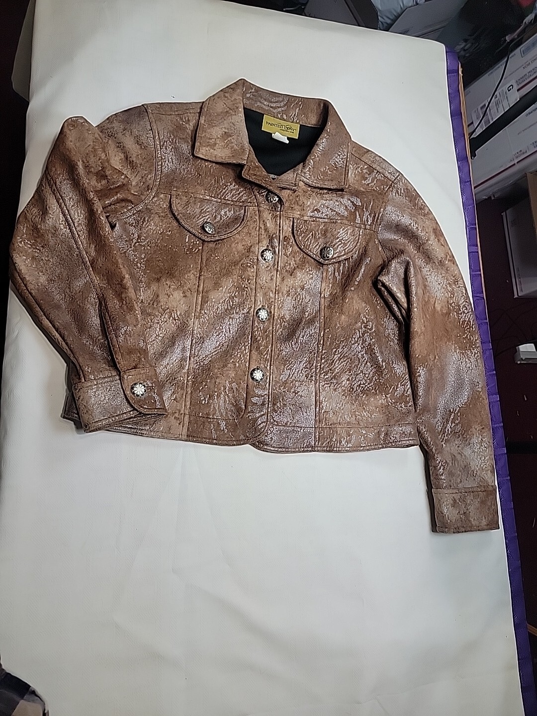 PONY DIPINTO UNICAMENTE USA cavallo stampa animalier giacca bottoni taglia M Medium (558)