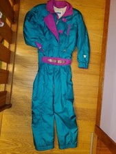 Vintage AWESOME Retro Belted 80s Fera Teal  Purple One-Piece Ski Suit Medium 14