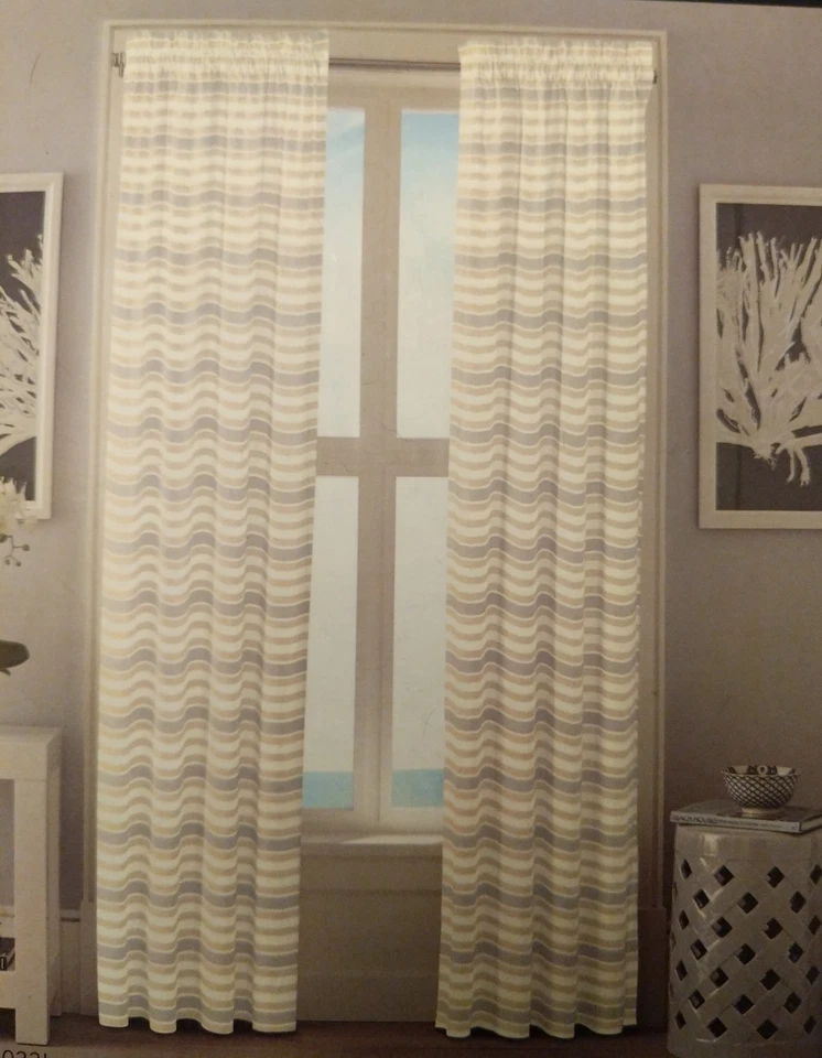 ¡Nuevo! Cortinas de panel de ventana a rayas Nautica Baxter - azul y verde salvia - 52" x 96" Foto 2 de 4