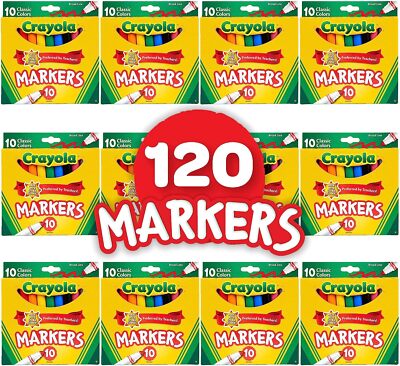 Crayola Broad Line Markers Classic Colors 10 Per Box Bulk Pack of 12  packs