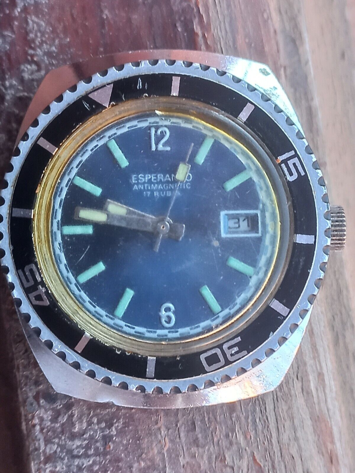 Esperanto Diver Wach 38mm Blue Dial for Repair